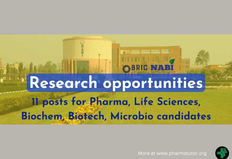Research fellowships at BRIC-NABI for Pharma, Biotech and Life Sciences - 11 posts