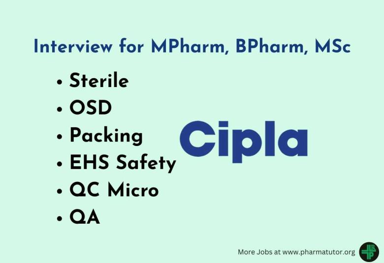 Openings in Sterile, OSD, Packing, EHS Safety, QC Micro, QA at Cipla