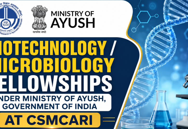 Biotechnology / Microbiology Fellowships under Ministry of Ayush, Government of India at CSMCARI