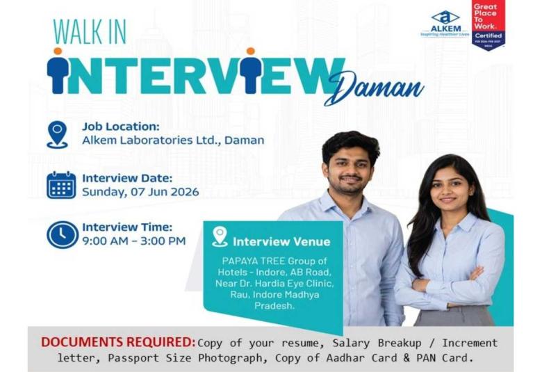 Interview for Quality Control and Production Department at Alkem Laboratories