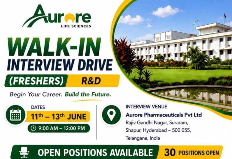 Walk in Drive R&D Freshers at Aurore Life Sciences