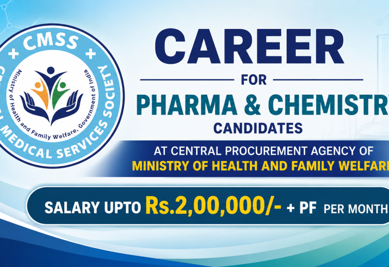 Career for Pharma and Chemistry candidates at Central Procurement Agency of Ministry of Health and Family Welfare, CMSS