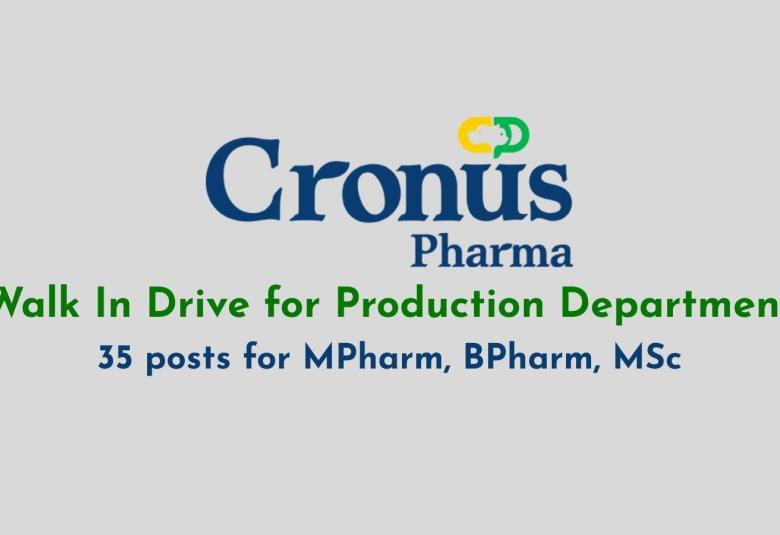 Walk In Drive for Production Department at Cronus Pharma