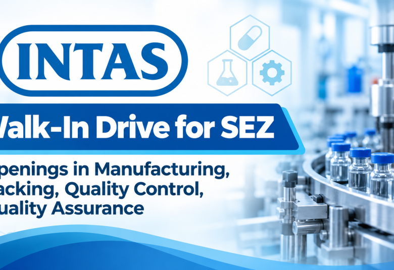 Openings in Manufacturing, Packing, Quality Control, Quality Assurance at Intas Pharma