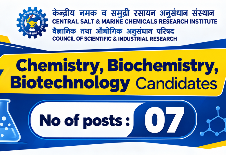 Advertisement for Chemistry, Biochemistry, Biotechnology candidates at CSMCRI