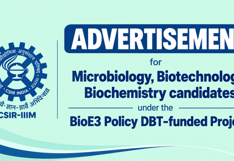 Advertisement for Microbiology, Biotechnology, Biochemistry candidates at IIIM
