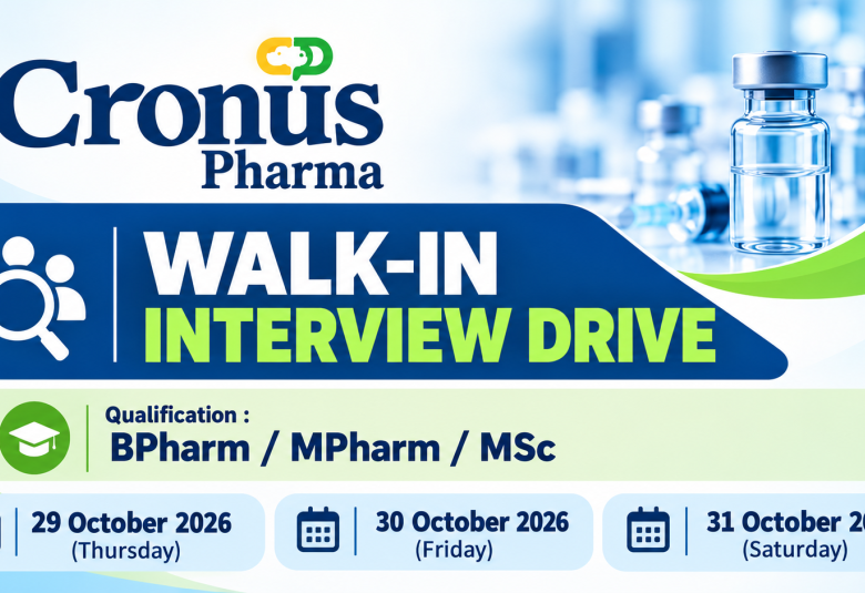 Cronus Pharma inviting experienced pharmaceutical professionals in QA and QC