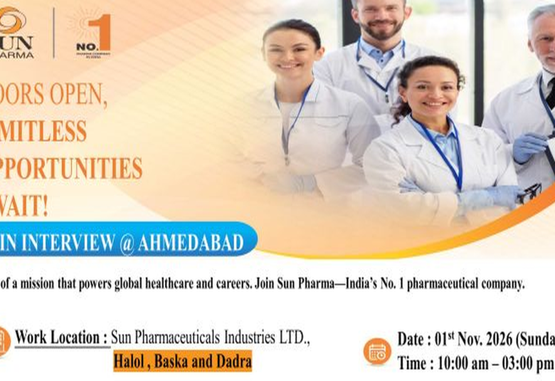 Multiple Positions at Sun Pharma - MPharm, BPharm, MSc, BSc apply