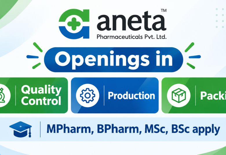 Openings in Quality Control, Production, Packing at Aneta Pharmaceuticals