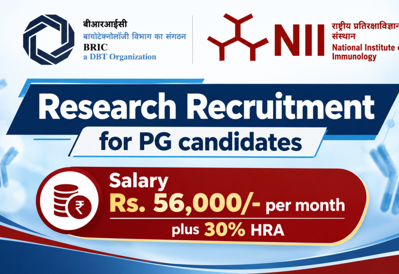 Research Recruitment for PG candidates at National Institute of Immunology