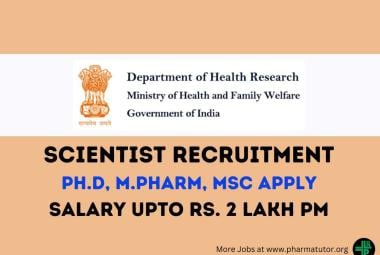 Applications are invited for post of Scientist in Department of Health Research