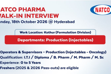 Natco Pharma Walk in Interview for Production