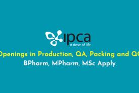 Openings in Production, QA, Packing and QC at Ipca Laboratories