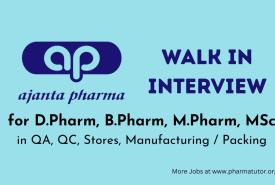 QA, QC, Stores, Manufacturing / Packing Openings at Ajanta Pharma