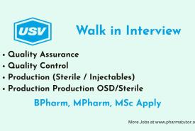 Production, Quality Control and Quality Assurance Jobs at USV Private Limited