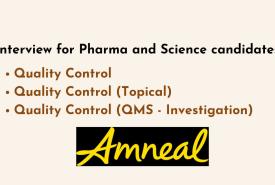 Interview for Pharma and Science candidates in Quality Control at Amneal Pharmaceuticals