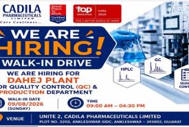 Hiring for Quality Control and Production Department at Cadila Pharmaceuticals
