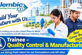 Alembic Pharma Hiring Quality Control & Manufacturing Trainee