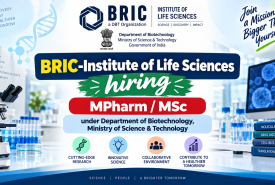 BRIC-Institute of Life Sciences hiring MPharm / MSc under Department of Biotechnology, Ministry of Science & Technology