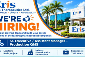 Eris Therapeutics Hiring Senior Executive / Assistant Manager – Production QMS