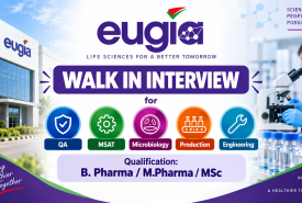 Eugia Pharma walk in for QA, MSAT, Microbiology, Production, Engineering departments