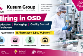 Kusum Groups hiring in OSD - Production, Packaging, Quality Control, Warehouse