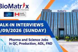 Pharma and Science Jobs in QC, Production, ADL, FND at BioMatrix Healthcare
