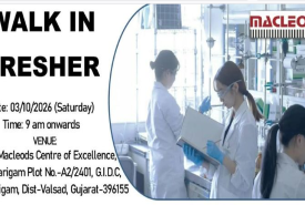 Walk In Drive for Pharma and Science Fresher candidates in Macleods - Roles in Production, Production Formulation, Store