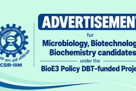 Advertisement for Microbiology, Biotechnology, Biochemistry candidates at IIIM