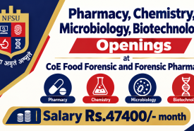 Advertisement for Pharmacy, Chemistry, Microbiology, Biotechnology at NFSU