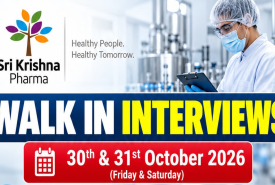 Sri Krishna Hiring for QA, R&D, Water Systems and Production