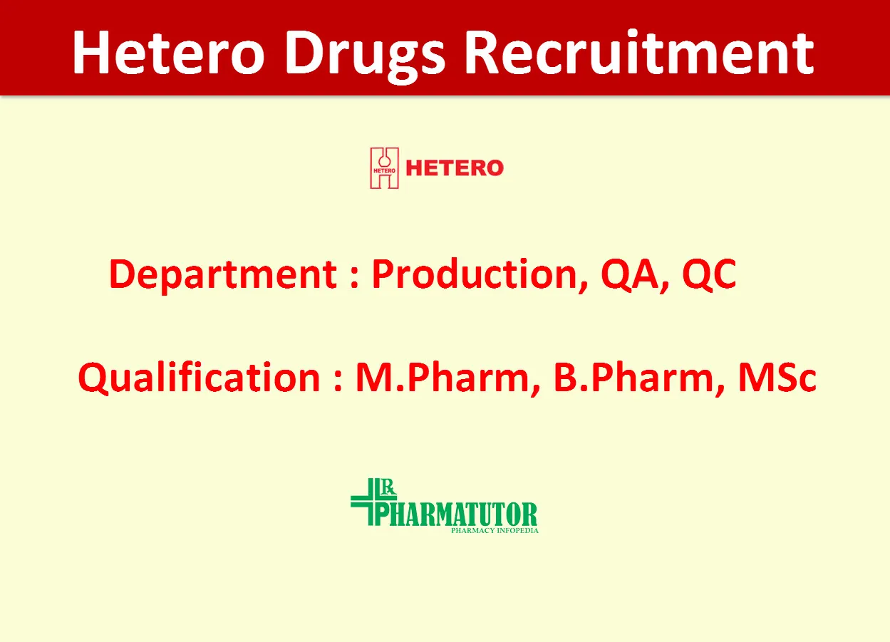 Walk in interview for M.Pharm, B.Pharm, MSc in Production, QA, QC at Hetero