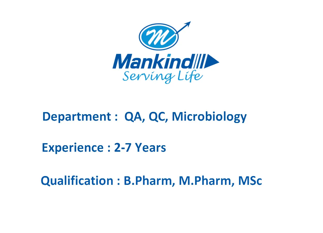 Walk In Interview for M.Pharm, MSc, B.Pharm in QA, QC at Mankind Pharma