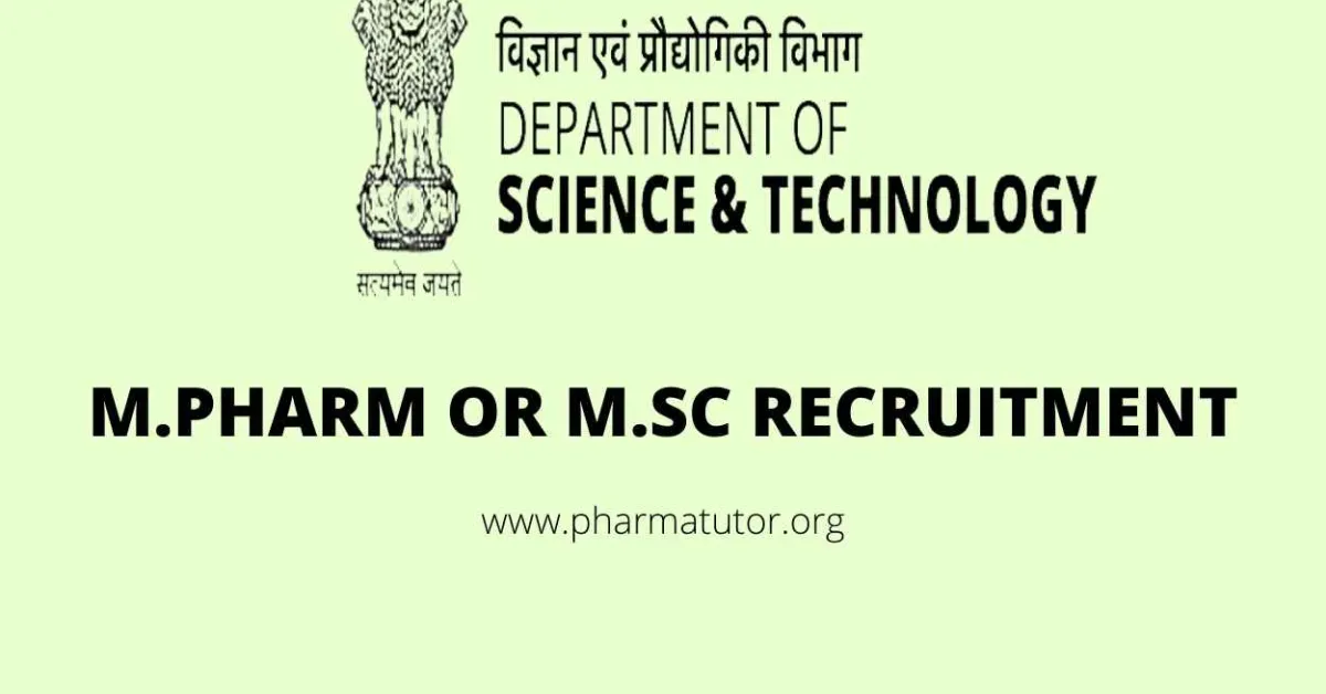 Opportunity for M.Pharm or M.Sc In the Research Project Sponsored by SERB