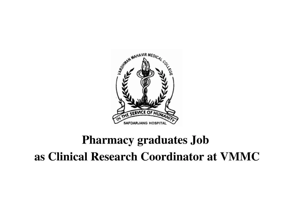Career for Pharmacy graduates as Clinical Research Coordinator at VMMC 