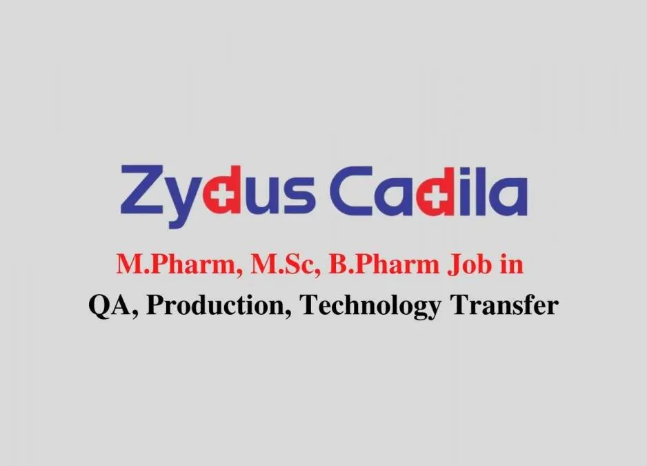 Walk in interview for M.Pharm, M.Sc, B.Pharm in Quality Assurance, Production, Technology Transfer at Zydus Cadila