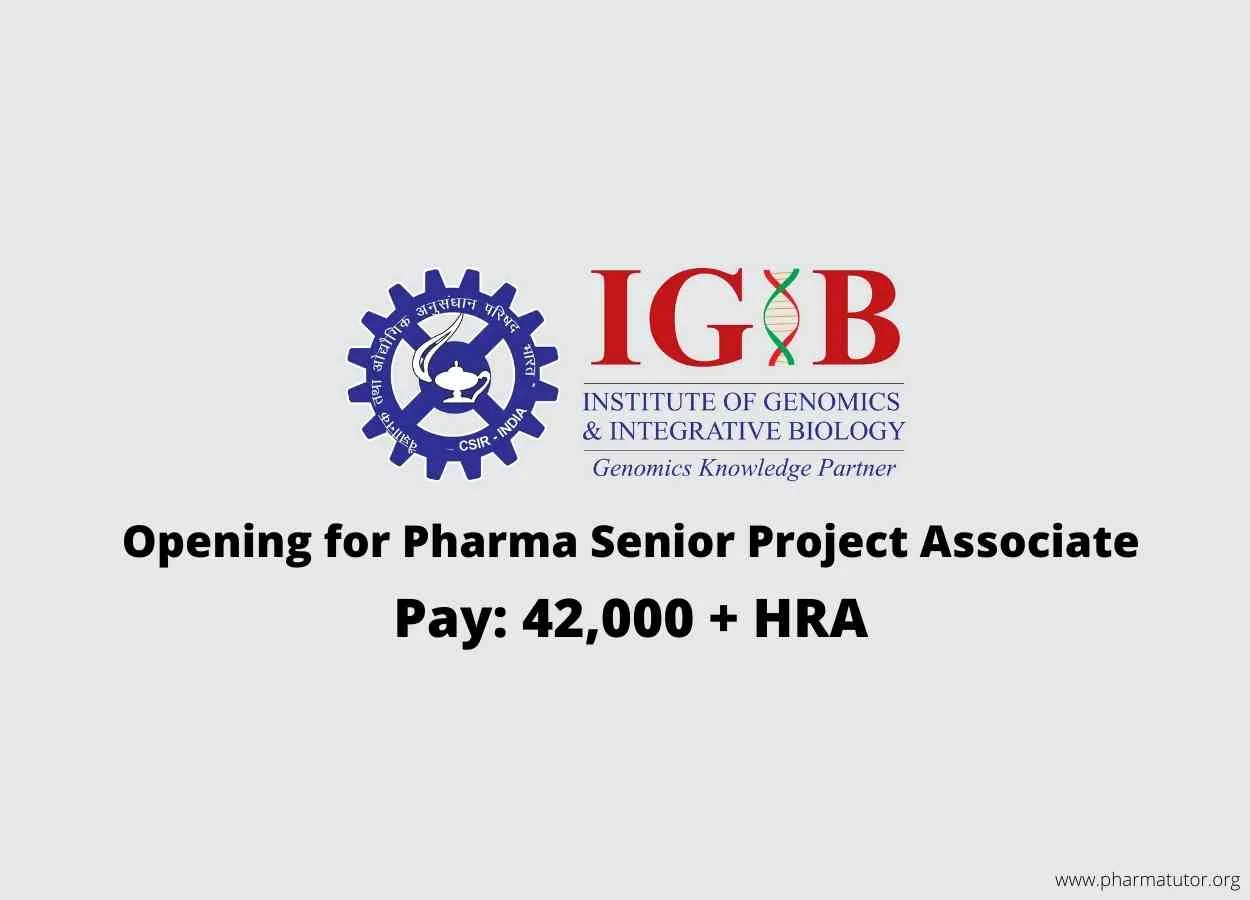 Opening for Pharma Senior Project Associate at IGIB