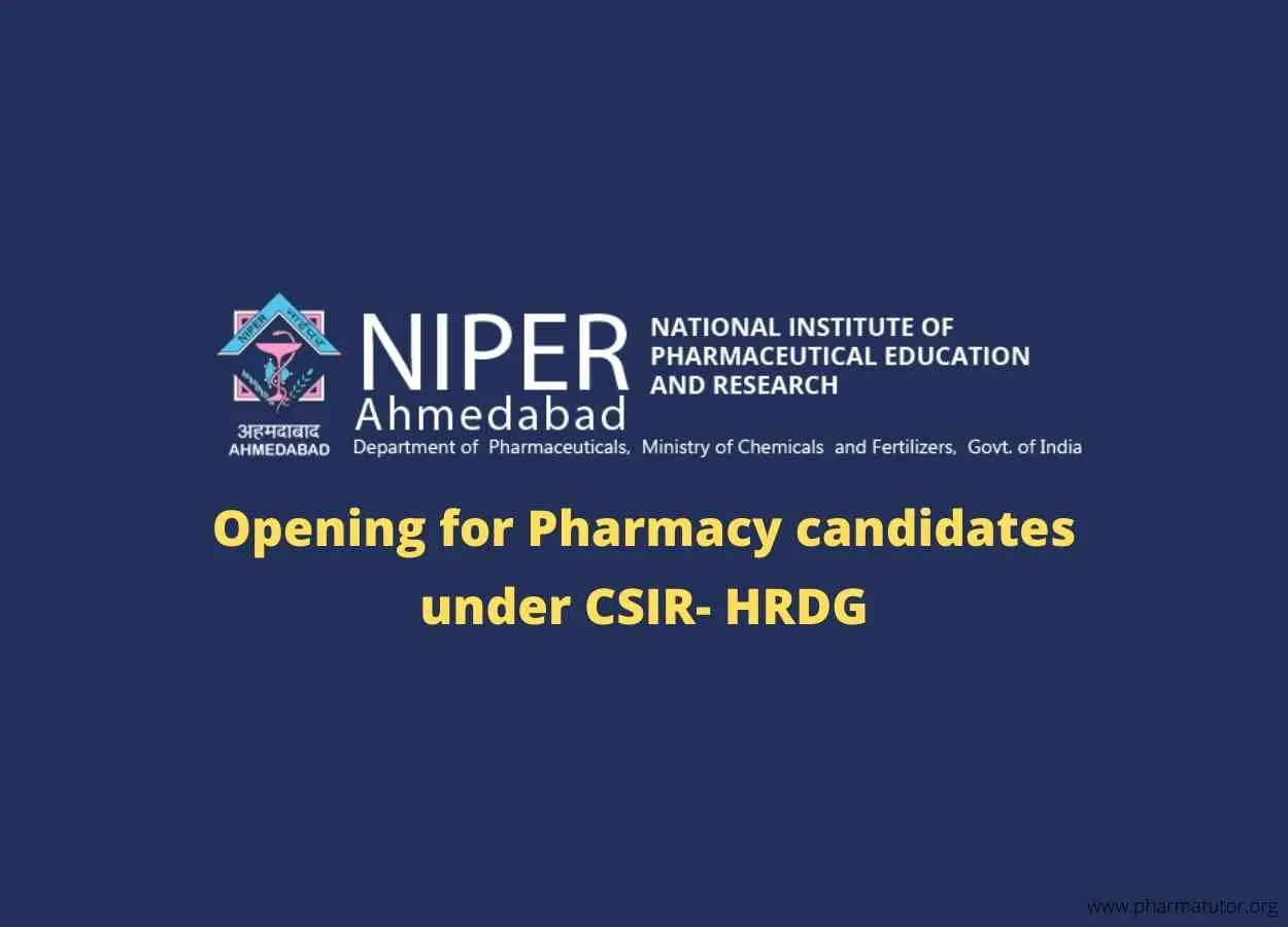 Opening for Pharmacy candidates in NIPER-AHM 