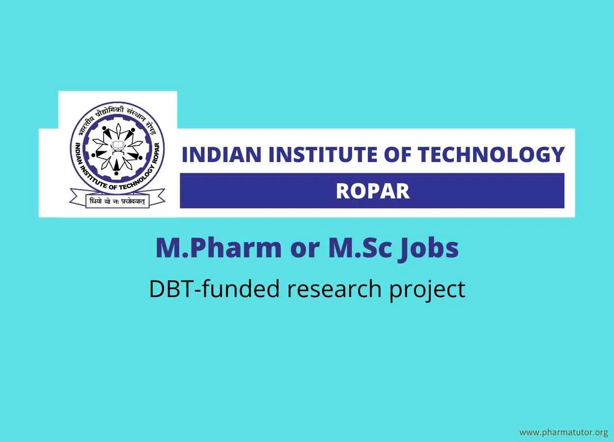 Opportunity for MPharm or MSc at IIT Ropar