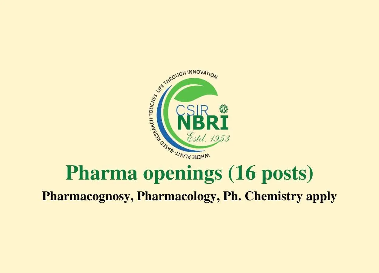 Pharma openings at NBRI for scientific positions