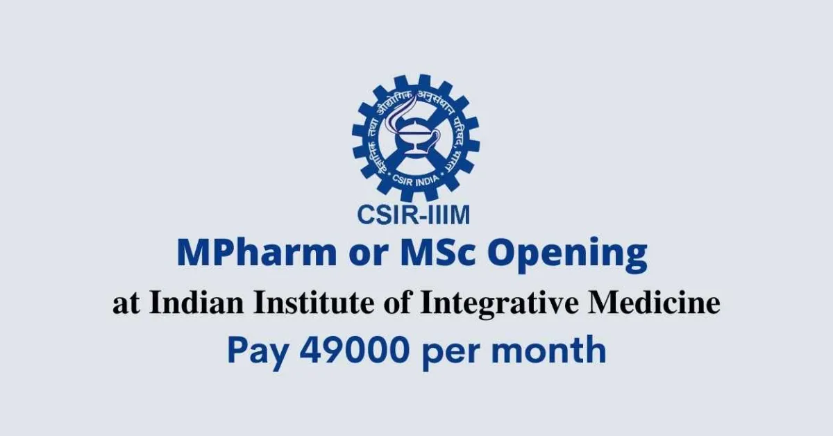 Opening for MPharm or MSc at Indian Institute of Integrative Medicine
