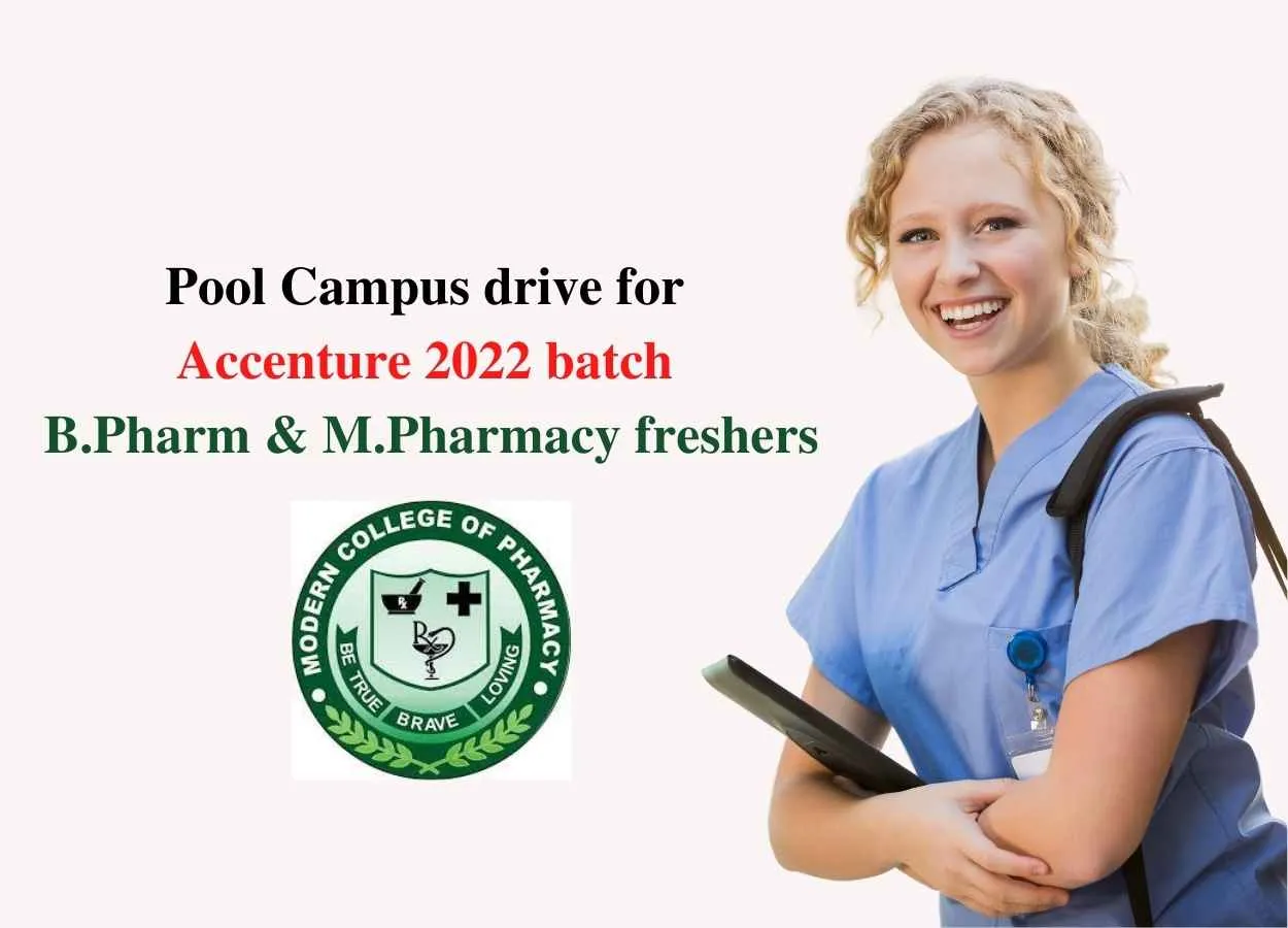 P.E.S. Modern College of Pharmacy organizing a Pool Campus drive for Accenture 2022 batch B.Pharm & M.Pharmacy freshers