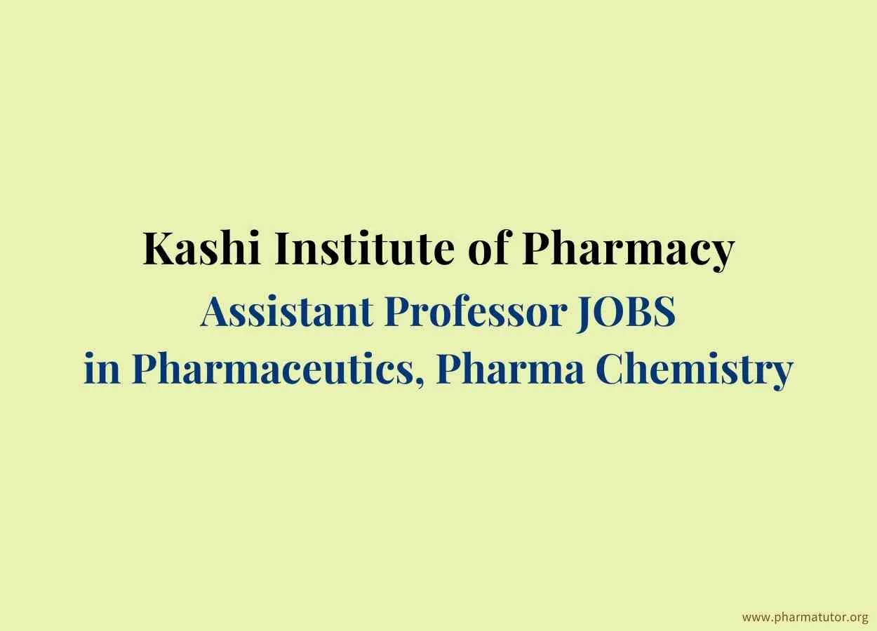 Work as Assistant Professor in Pharmaceutics, Pharmaceutical Chemistry at Kashi Institute of Pharmacy