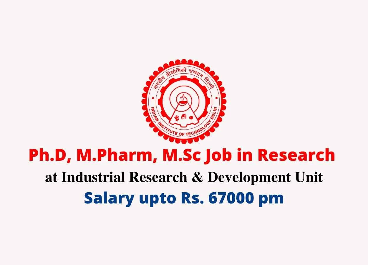 Ph.D, M.Pharm, M.Sc Job in Research at Industrial Research & Development Unit