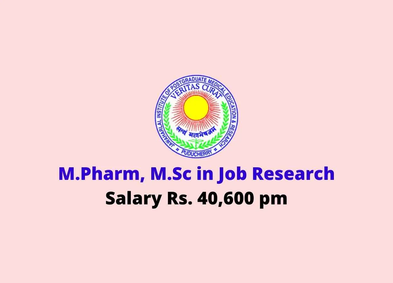 Work for M.Pharm, M.Sc in Research at JIPMER