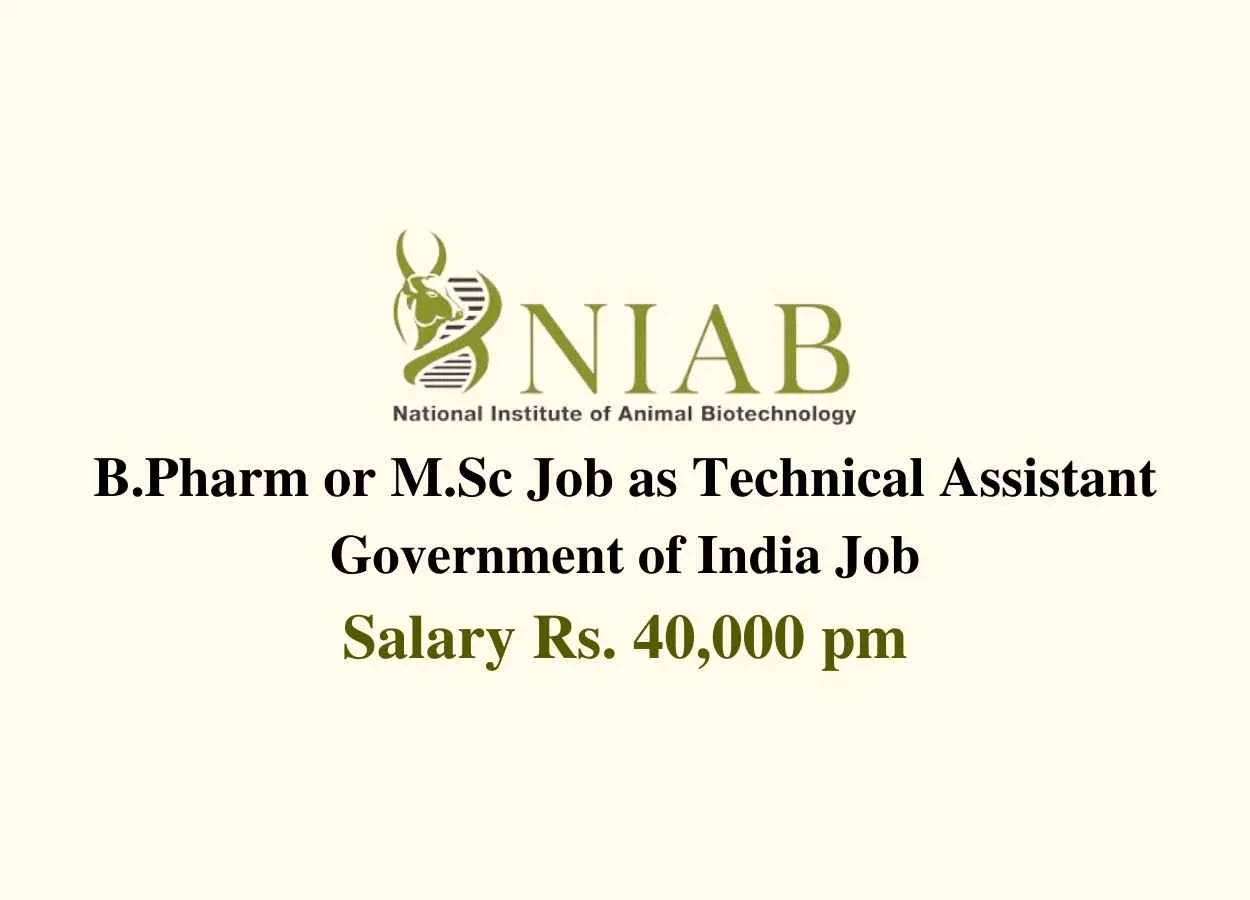 B.Pharm or M.Sc Job as Technical Assistant at NIAB
