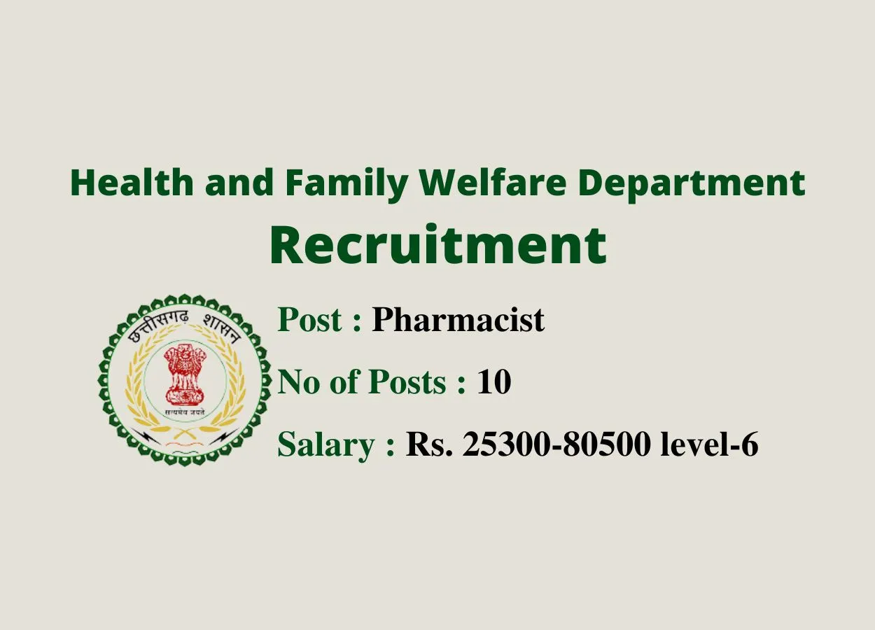 Job Openings for Pharmacists under Health and Family Welfare Department