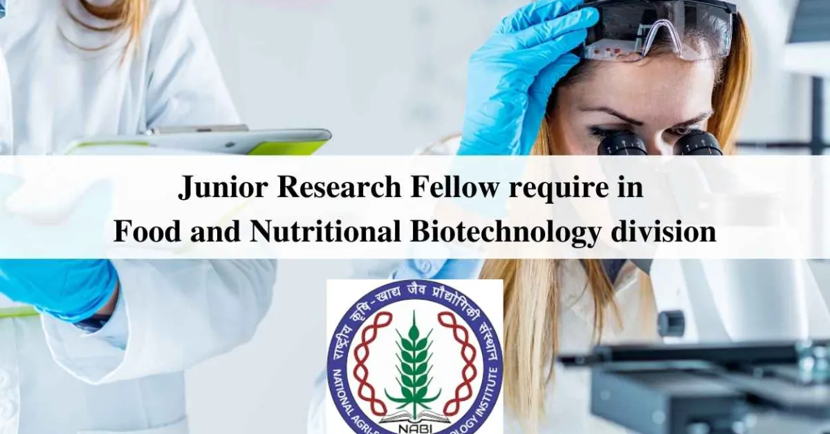 Junior Research Fellow require in Food and Nutritional Biotechnology division, NABI - Government of India Job