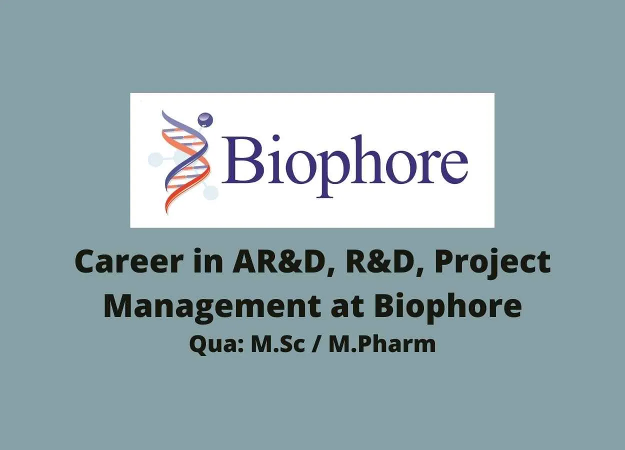 Career in AR&D, R&D, Project Management at Biophore Pharmaceuticals
