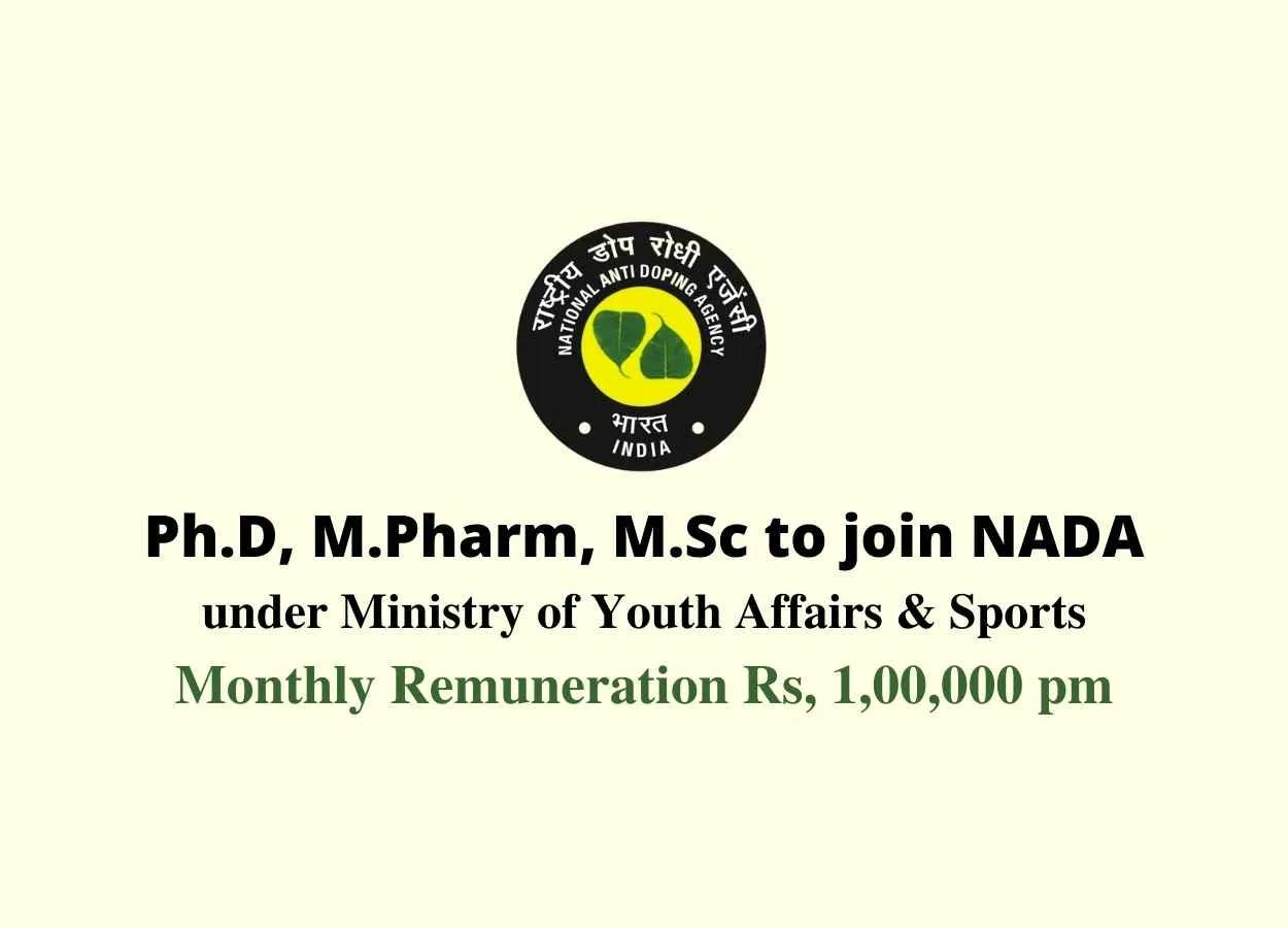 Opportunity for Ph.D, M.Pharm, M.Sc to join National Anti-Doping Agency